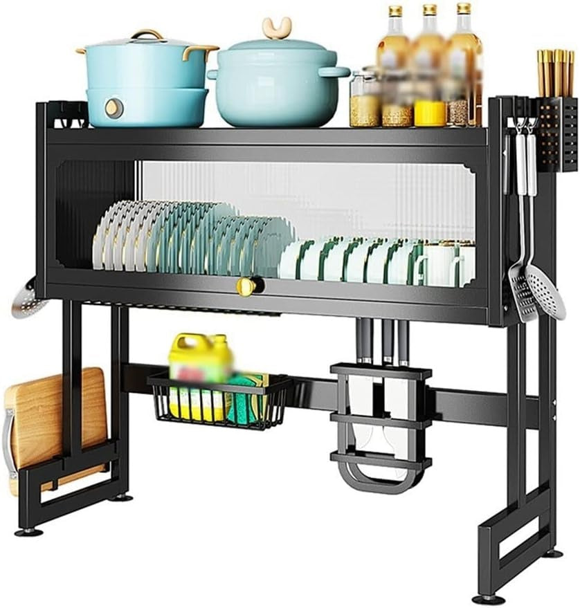 Kitchen Sink Shelf with Cabinet Door - Stainless Steel Under-Sink Organizer Rack